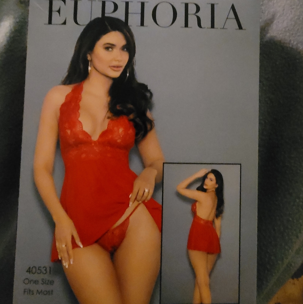 Red one size teddy and thong